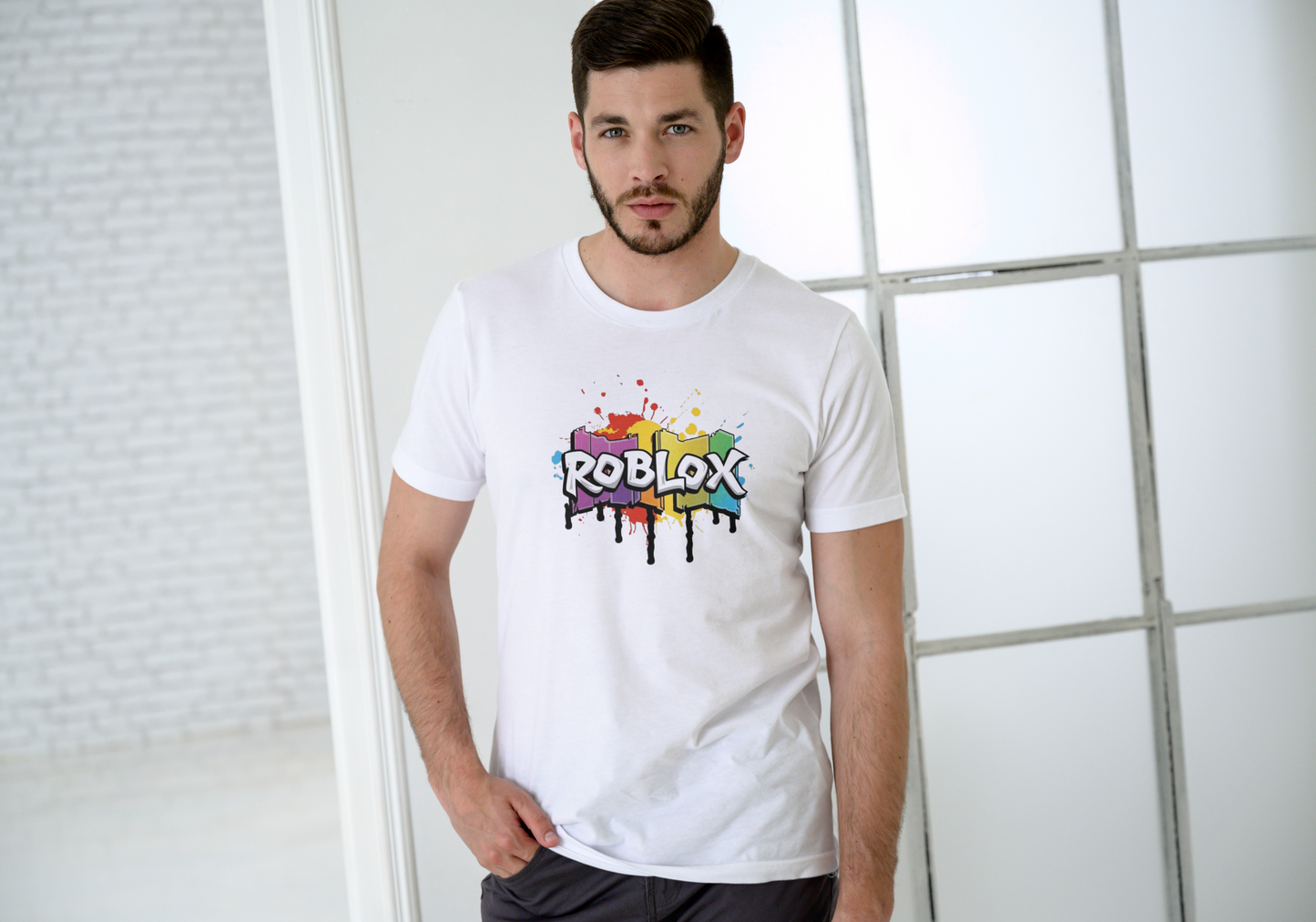 Men's Roblox White Graphic Printed T-shirt