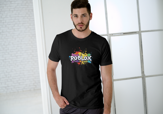 Men's Roblox Black Graphic Printed T-shirt