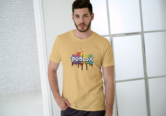 Men's Roblox Beige Graphic Printed T-shirt