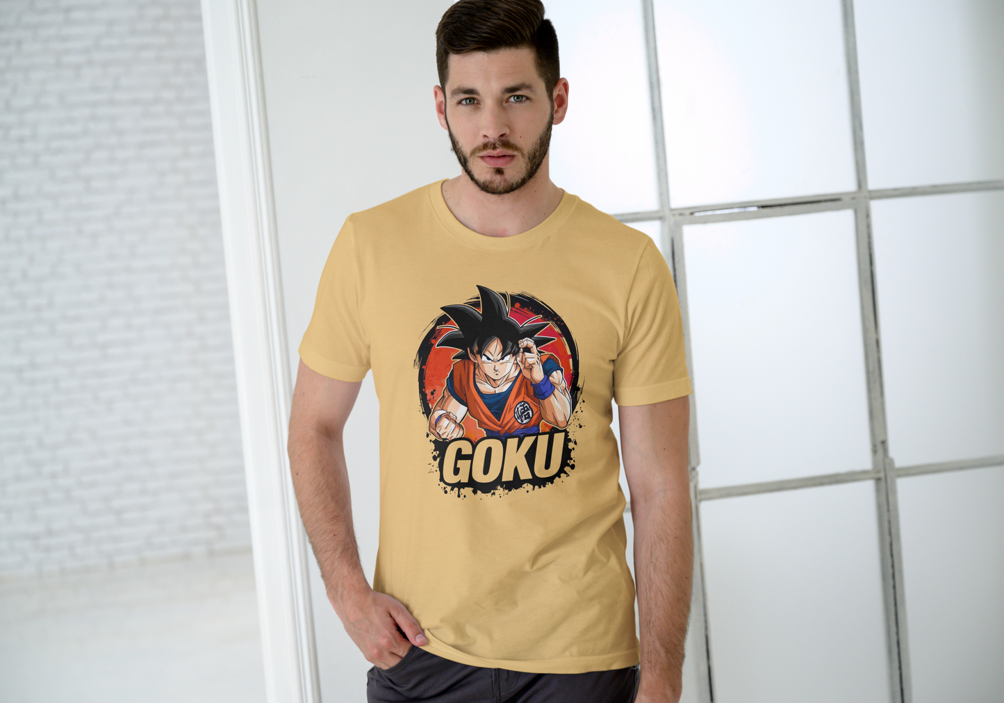 Men's Goku Beige Graphic Printed T-shirt