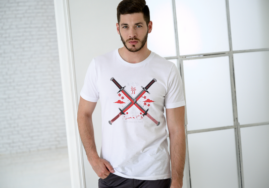 Men's Sword White Graphic Printed T-shirt