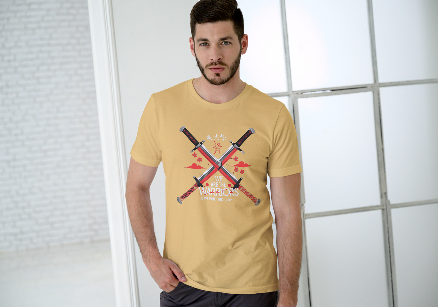 Men's Sword Beige Graphic Printed T-shirt