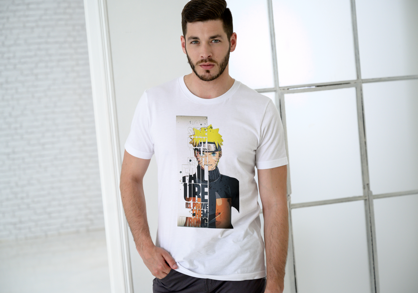 Men's Neruto White Graphic Printed T-shirt