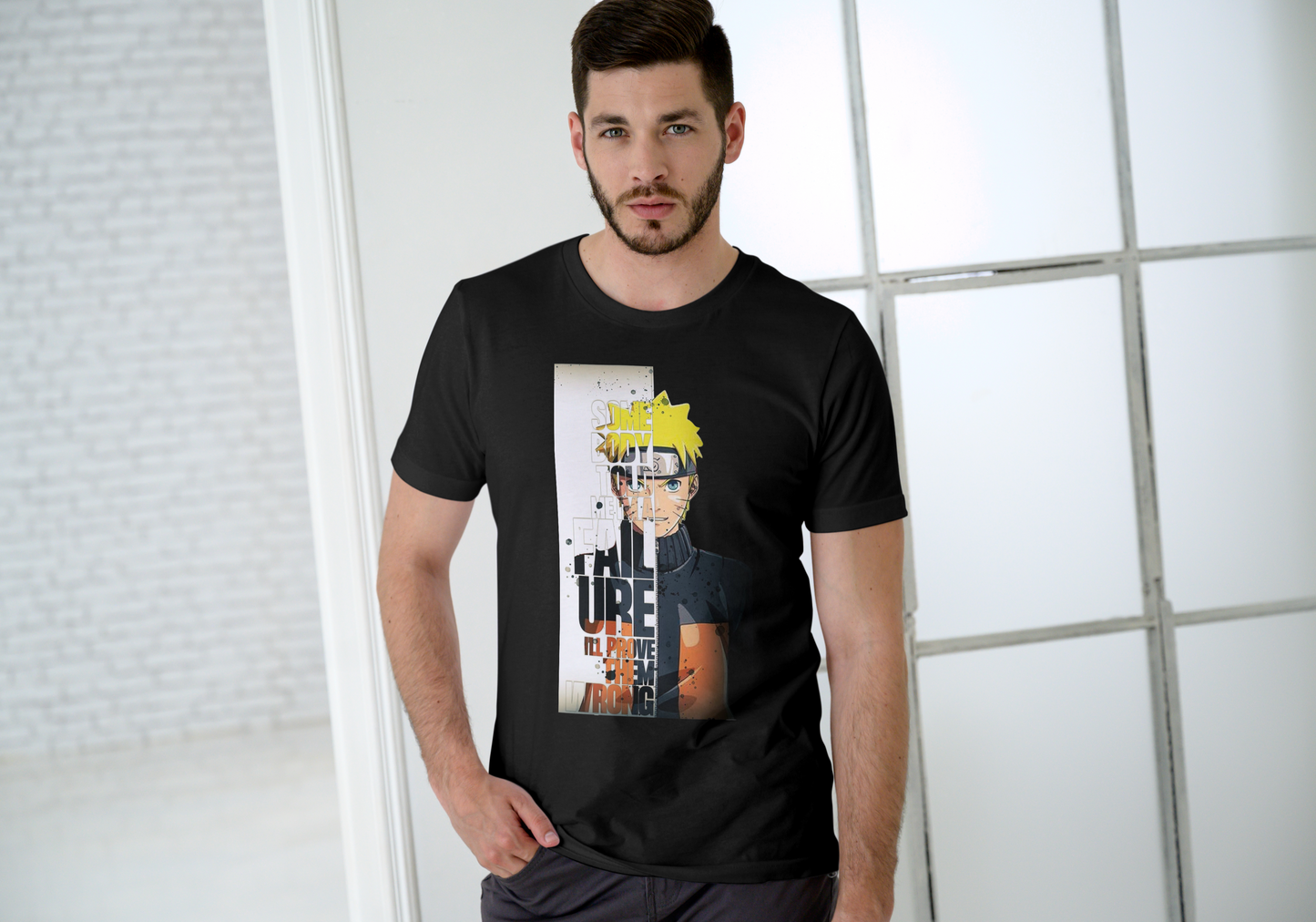 Men's Neruto Black Graphic Printed T-shirt