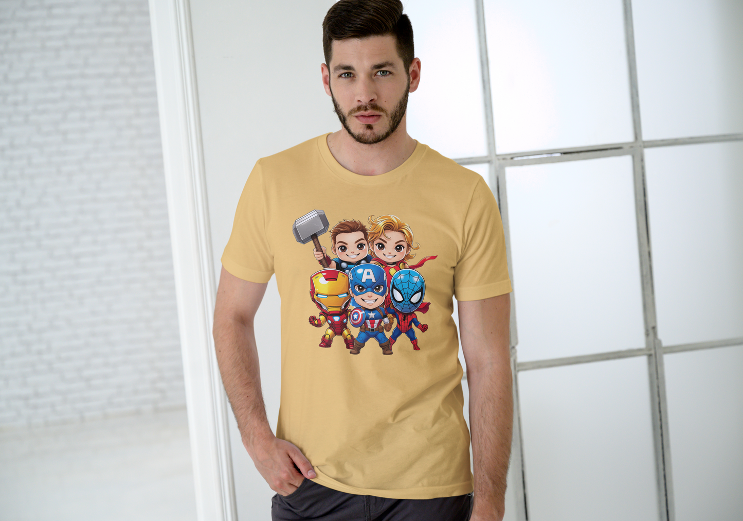 Men's Avengers Beige Graphic Printed T-shirt