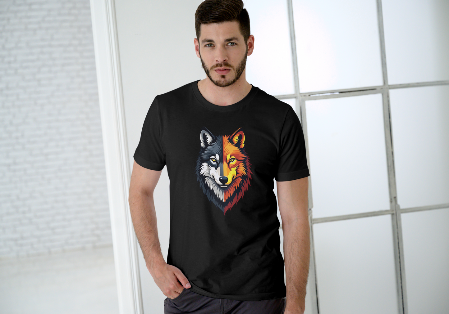 Men's Wolf Black Graphic Printed T-shirt