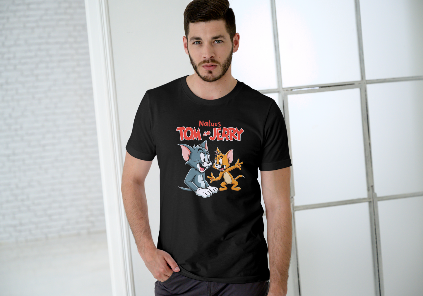 Men's Tom&Jerry Black Graphic Printed T-shirt