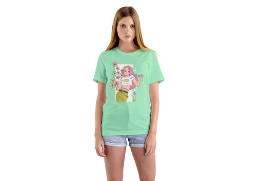 Women's Flower Light Green Graphic Printed T-shirt