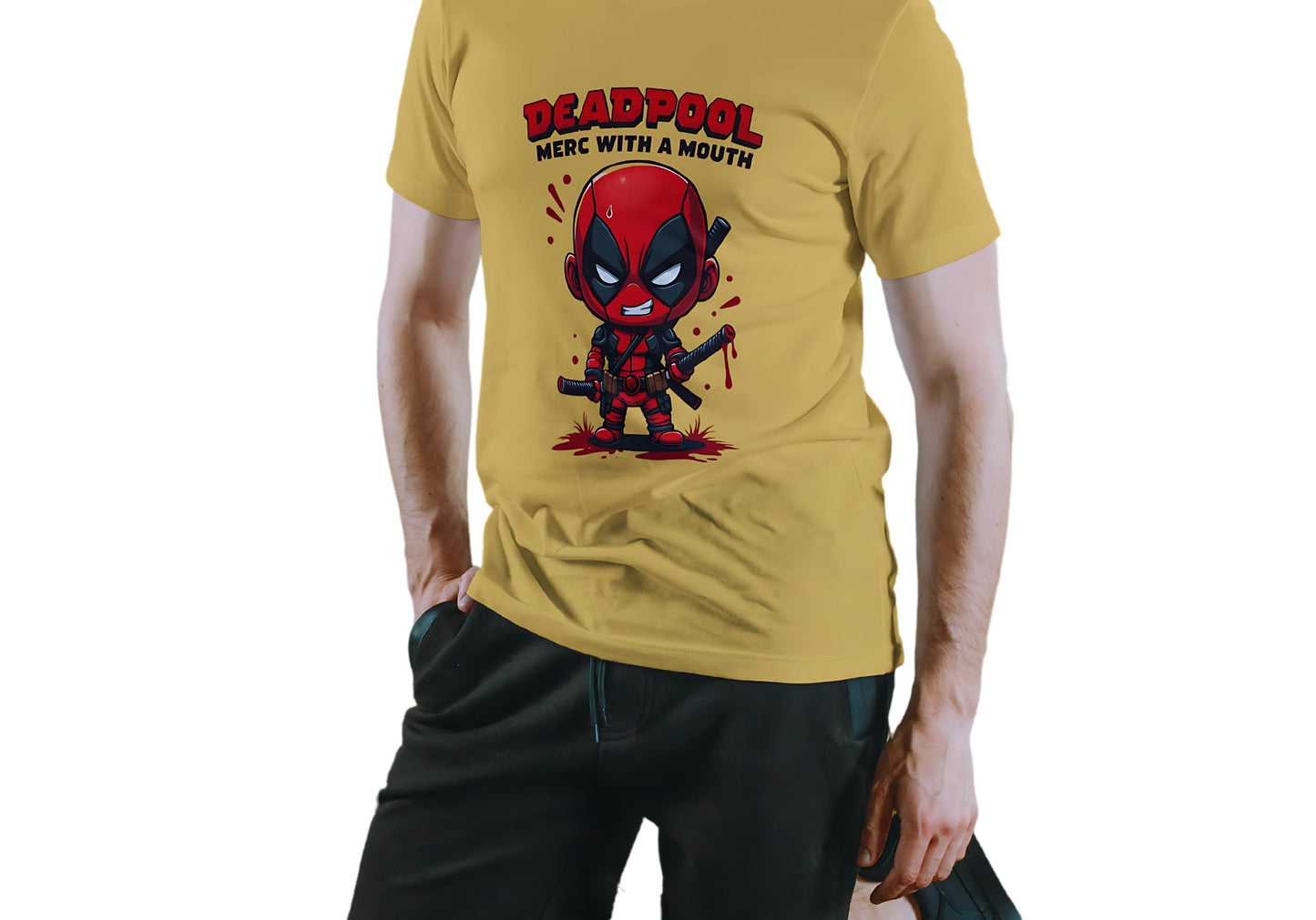 Men's Dead Pool Beige Graphic Printed T-shirt