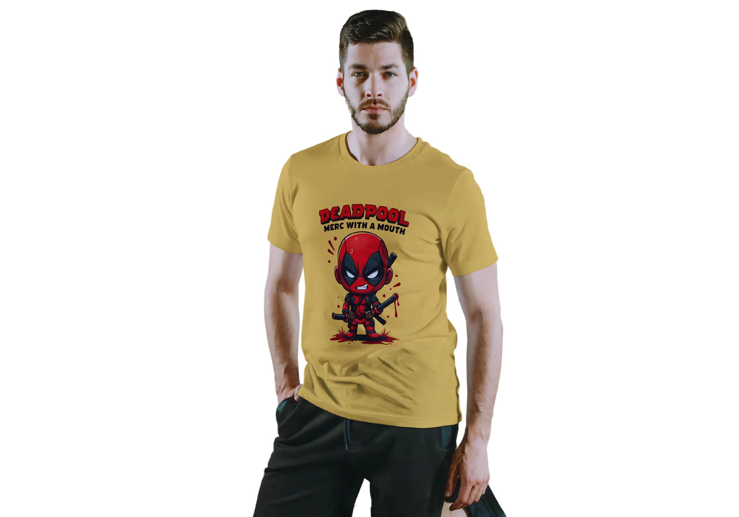 Men's Dead Pool Beige Graphic Printed T-shirt